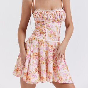 House of CB Pink Floral Alejandra Corset Mini Dress S